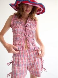 Tach Clothing Alondra Smocked Top - Pink Plaid on Garmentory at Garmentory